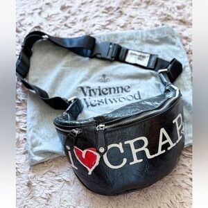 Vivienne Westwood Gray Fabric with Black Logo Belt Bag